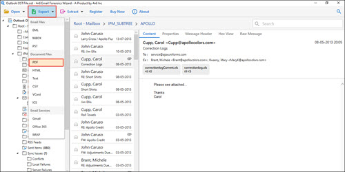 choose pdf for saving outlook email with header details